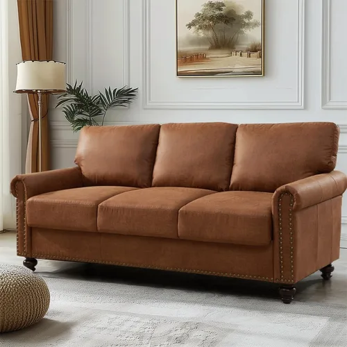 Sofá moderno de mediados de siglo de 80 pulgadas con almacenamiento, sofás con brazos enrollados para muebles de sala de estar, fácil montaje sin herramientas, ribete de cabezal de clavo