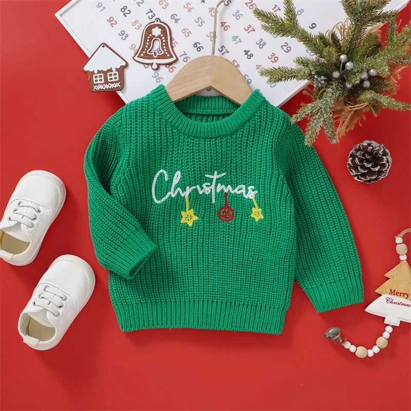 Baby Girl Sweater Toddler Long Sleeve Crew Neck Flower Letters Winter Warm Knit Pullover Sweater Infant Clothes 6Month-3Years