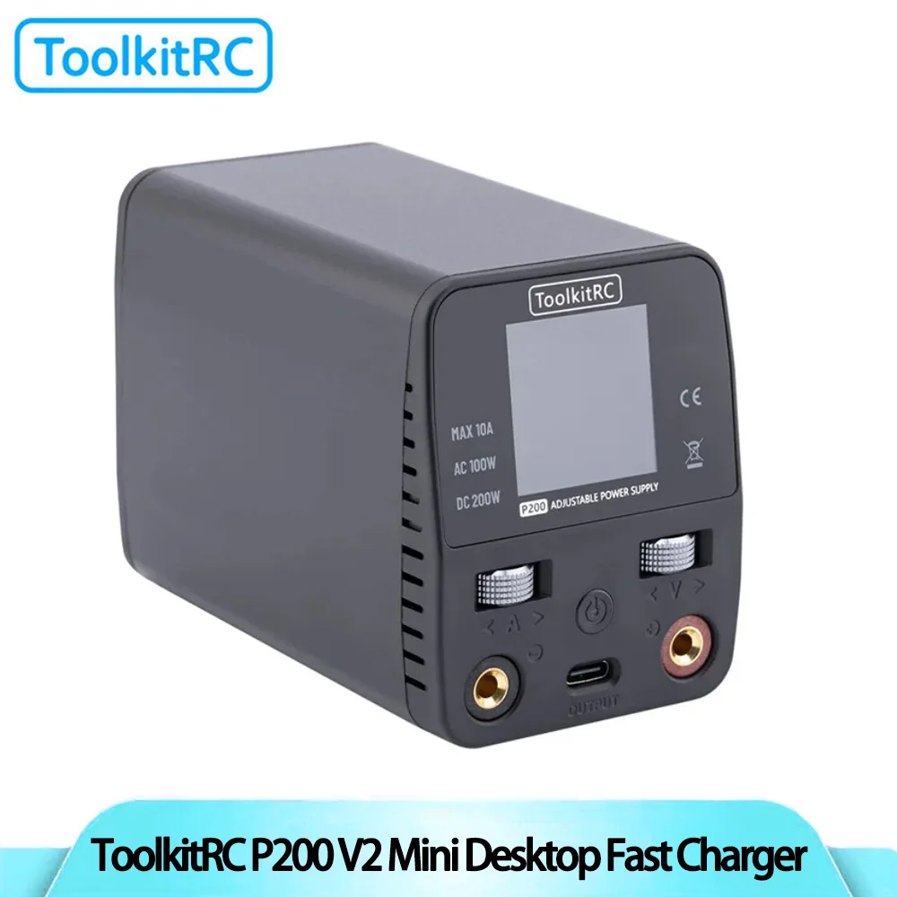 

ToolkitRC P200 V2 AC100W DC200W 65W Mini Desktop Fast Charger IPS LCD Wide-angle Display Type-C Protocol Supply USB Output