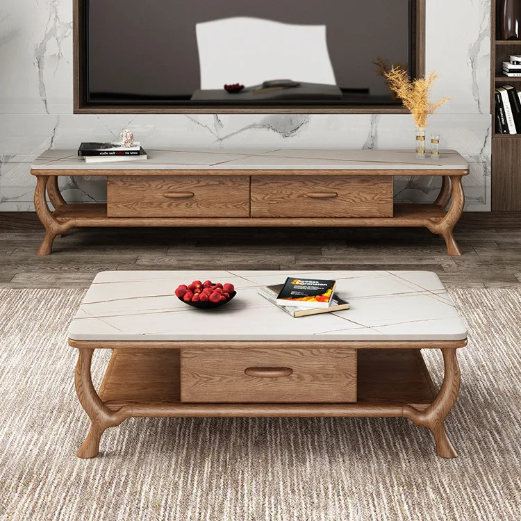 Mesa de té de estilo nórdico chino, mueble de madera maciza, mármol, moderno, Simple, cera blanca, nuevo