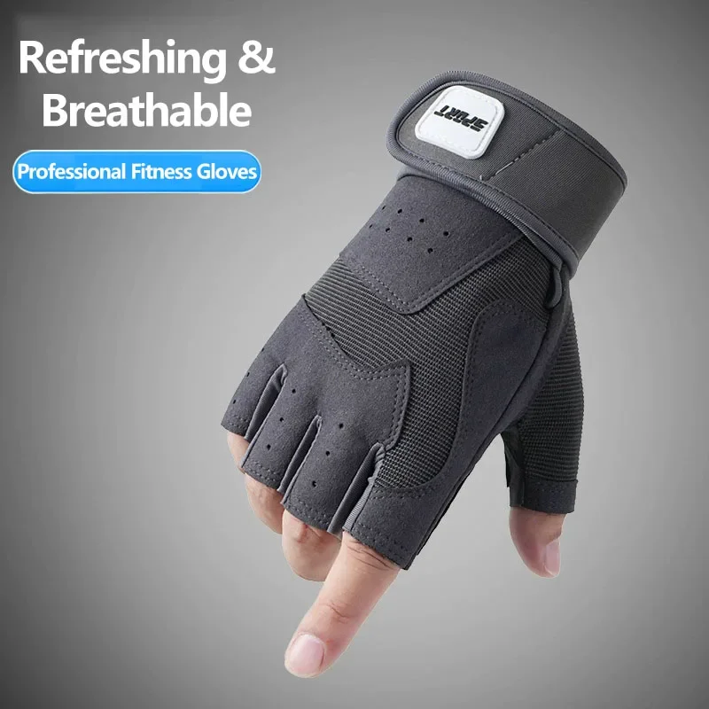Half Finger Bodybuilding Gym Gloves Weightlifting Dumbbell Training Anti-Slip Fitness Gloves Crossfit Workout Exercise Men Women