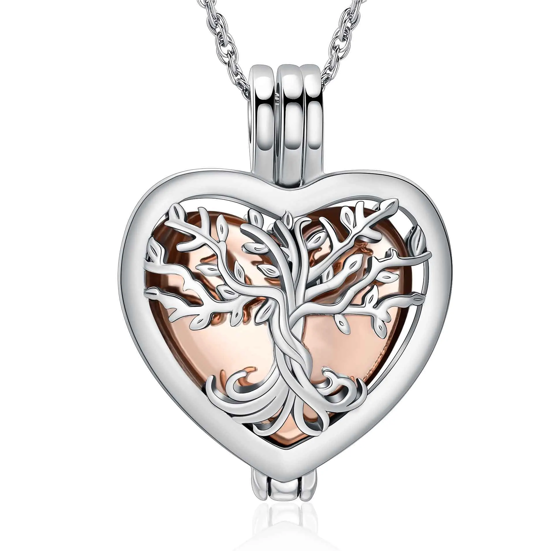 Tree of Life Urn Necklace Stainless Steel Heart Cremation Jewelry For Ashes of Human Pet Memorial Locket Pendant