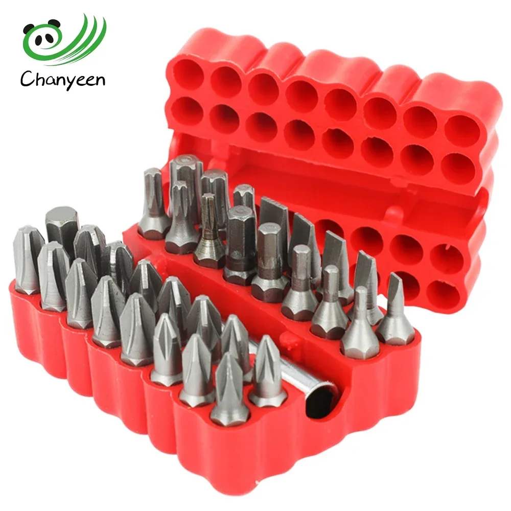 33Pcs Magnetic Security Screwdriver Bit Set Torx Hex Star Spanner 1/4 Inch 6.35mm Bits With Holder For Electric Screwdriver