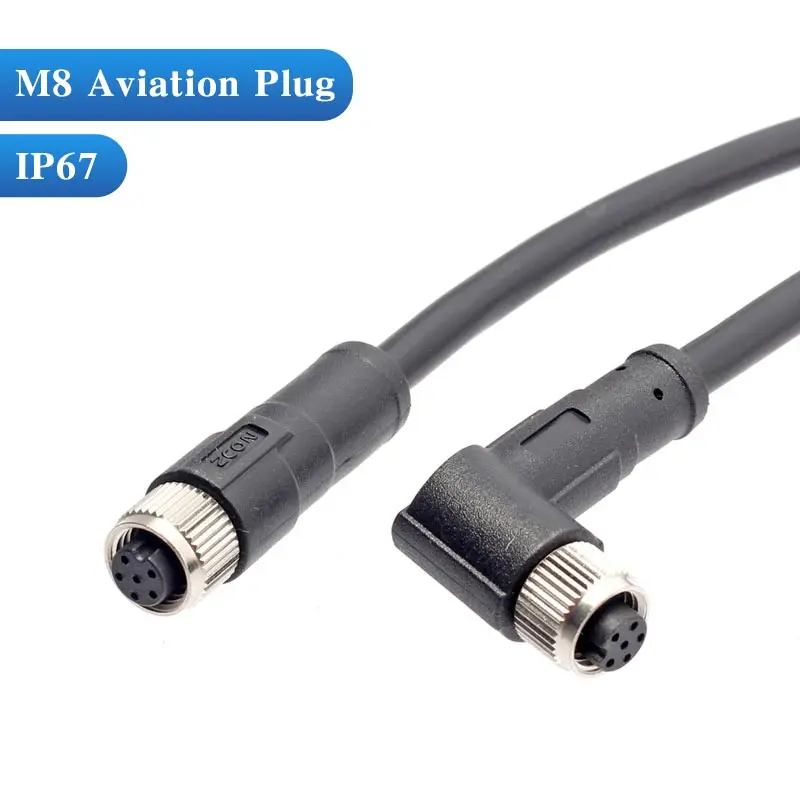 1-5M Waterproof M8 Sensor Connector Wire 3 4 5 6 8Pin PUR/PVC Welding Cable IP67 Straight/Angle Aviation Male Female Plug Line