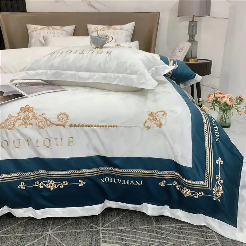 

High Luxury Embroidery Silky and Soft Bedding set Duvet Comforter Cover Bedsheet Set pillowcas bed linen newyear