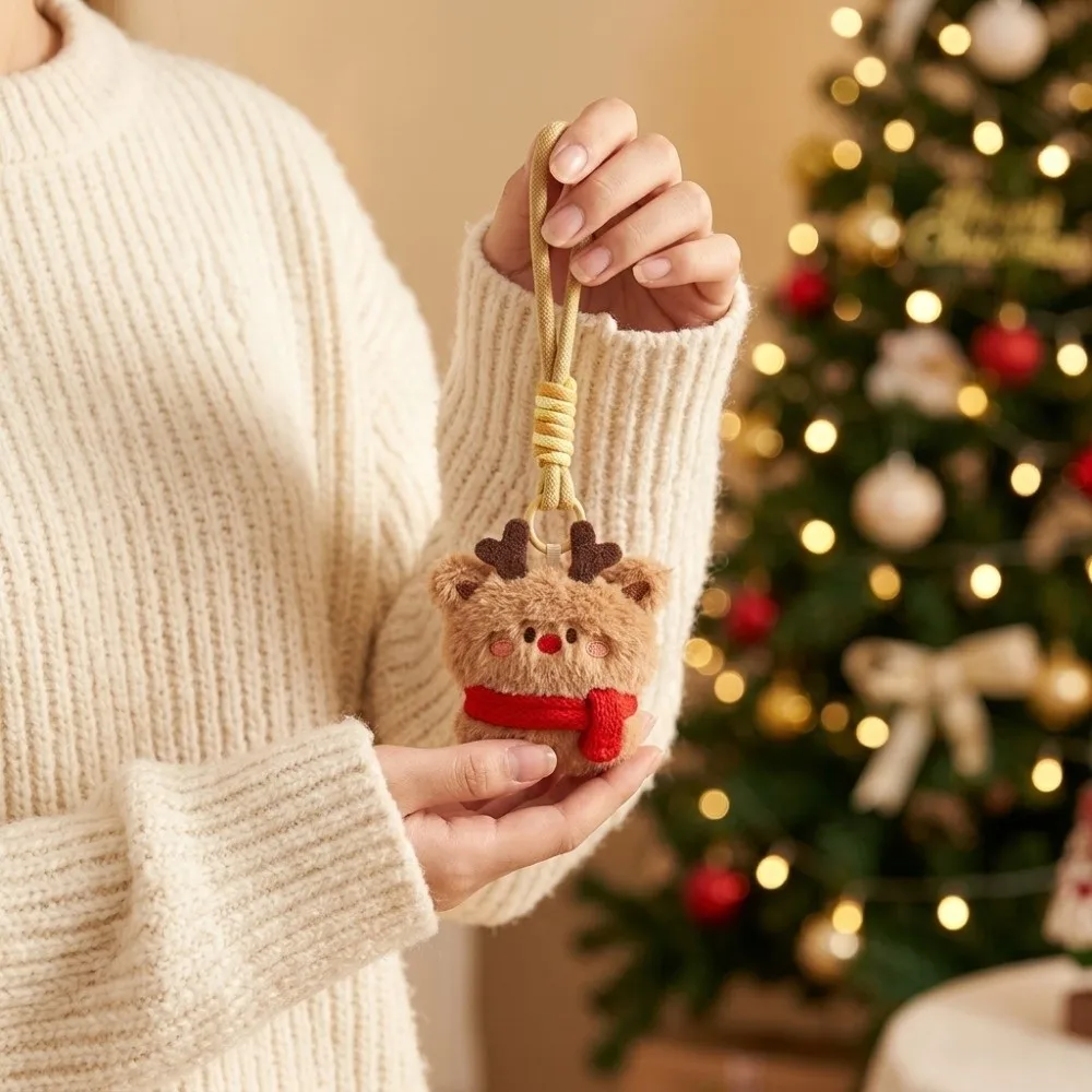 New Polyester Christmas Keychain Santa Claus Cartoon Doll Key Pendant Woven Rope Tree Plush Keyring Gift