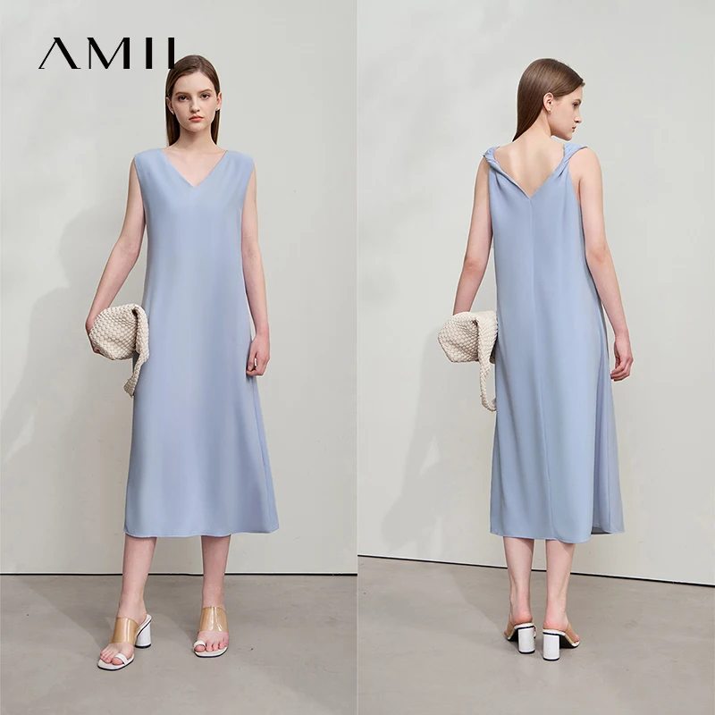 

Amii Minimalism Casual Dress Women 2025 Summer Office Lady Sleeveless Twisted A Line Backless Loose Light Loose Light 12542218