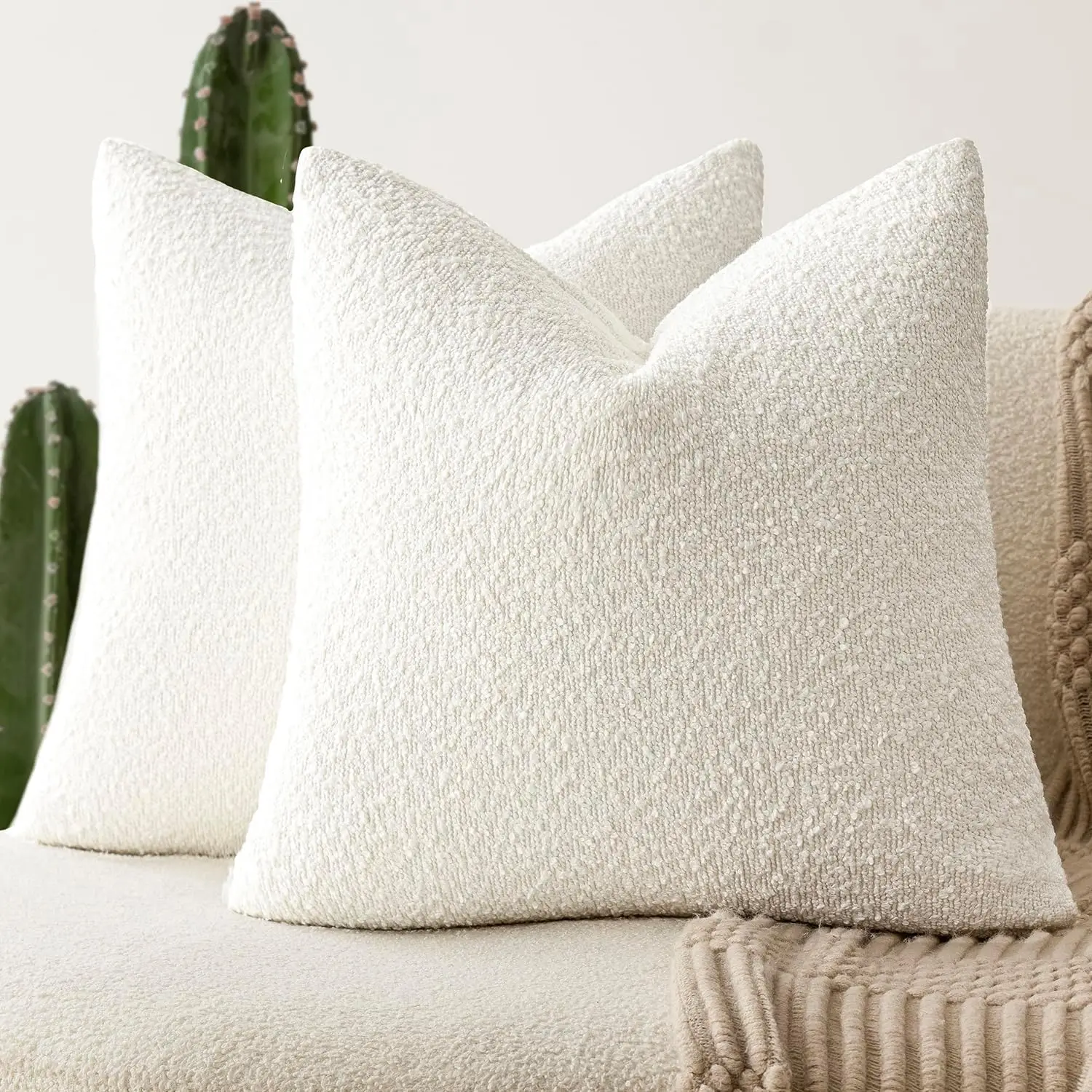 Pillow Covers Accent Solid Pillow Cases Cozy Soft Couch Cushion Case for Chair Sofa Bedroom Living Room Home Decor, Cream White