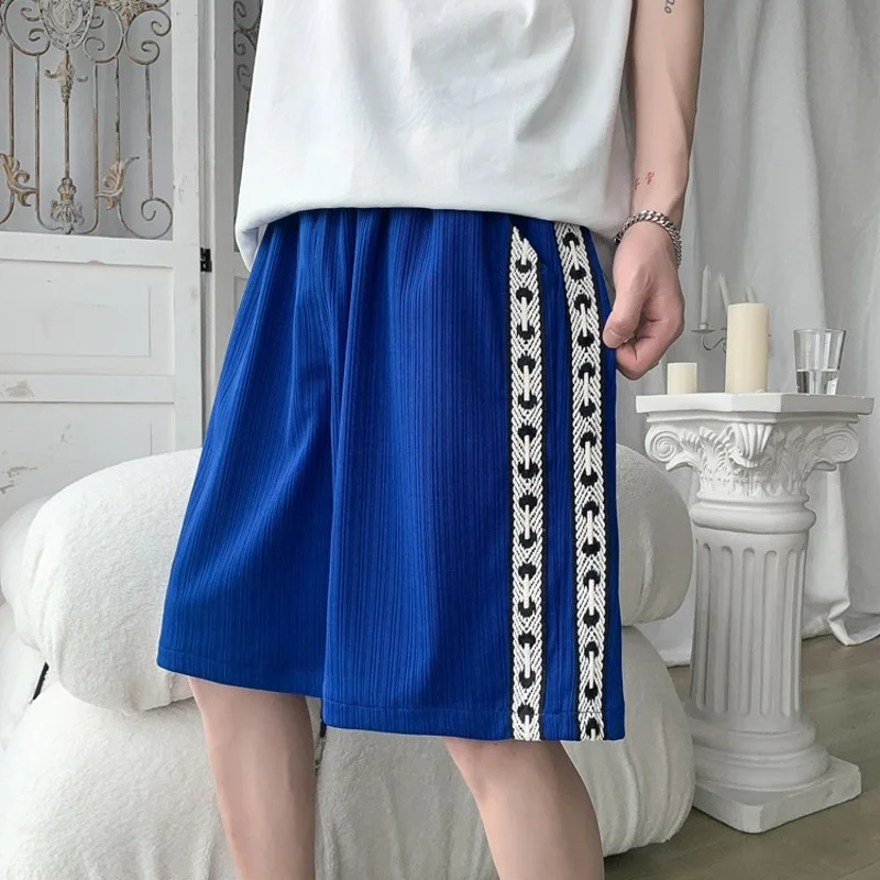 

Man Summer Shorts Ice Silk Stretch Casual Short Homme Shoelace Striped Oversize Basketball Boys Fifth Pants Black White