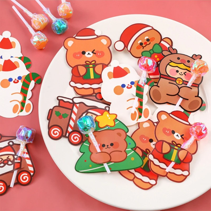 5pcs/Pack Cartoon Christmas Candy Cards Blessing Card DIY Message Decor Greeting Card Christmas Kids Gift