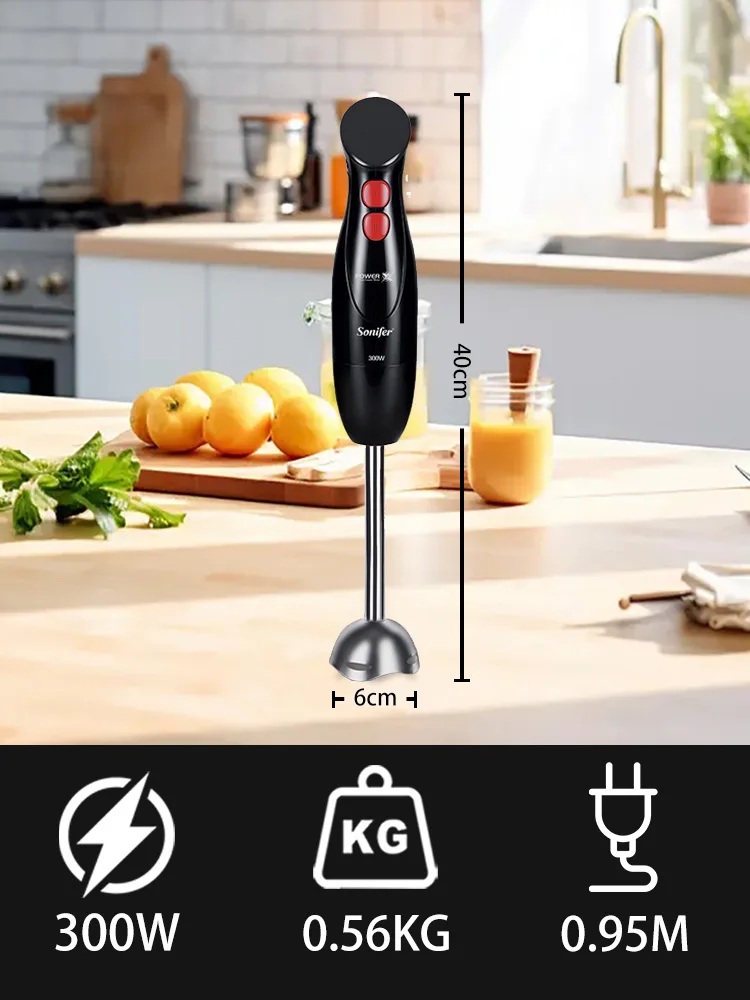 Hand Blender Sonifer SF-8179 300W Immersion Blender 304 Stainless Steel Blade 14500RPM Two Speed Control Soup Smoothie Maker