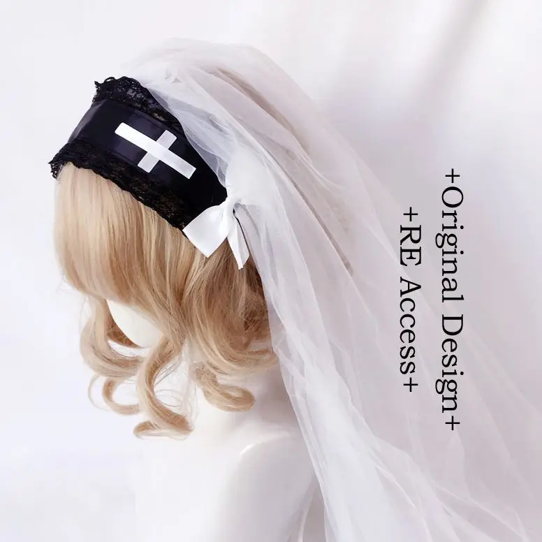 Gothic Lolita Black Lace Veil Headpiece, Nun Cosplay Costume Acessórios, lenço para mulheres, menina, Halloween, Carnival Party, Role Play