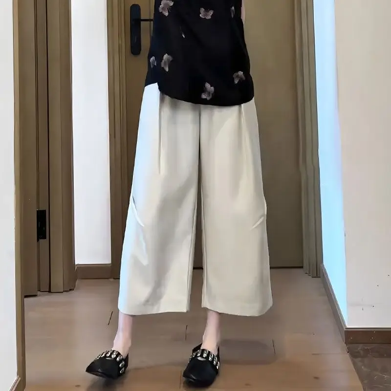 High Waist Wide Leg Pants Women's Summer Plus Size Loose Harem Pants Nine Points Casual Trousers Slimming Effect Q459