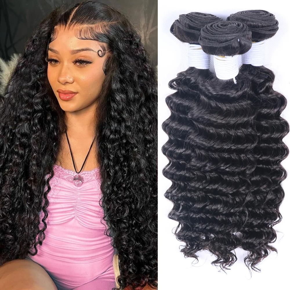 

3/4 шт., пучки человеческих волос, пучки глубоких волн, влажные и волнистые пучки человеческих волос, 100% необработанные пучки волос для женщин