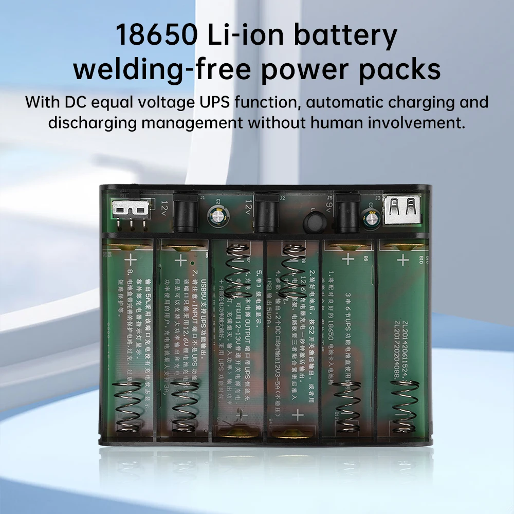 5V 9V 12V Output Power Bank Box for Cellphone Power Storage Case Tablet Modem 6 x 18650 Battery UPS Uninterrupted Power Supply