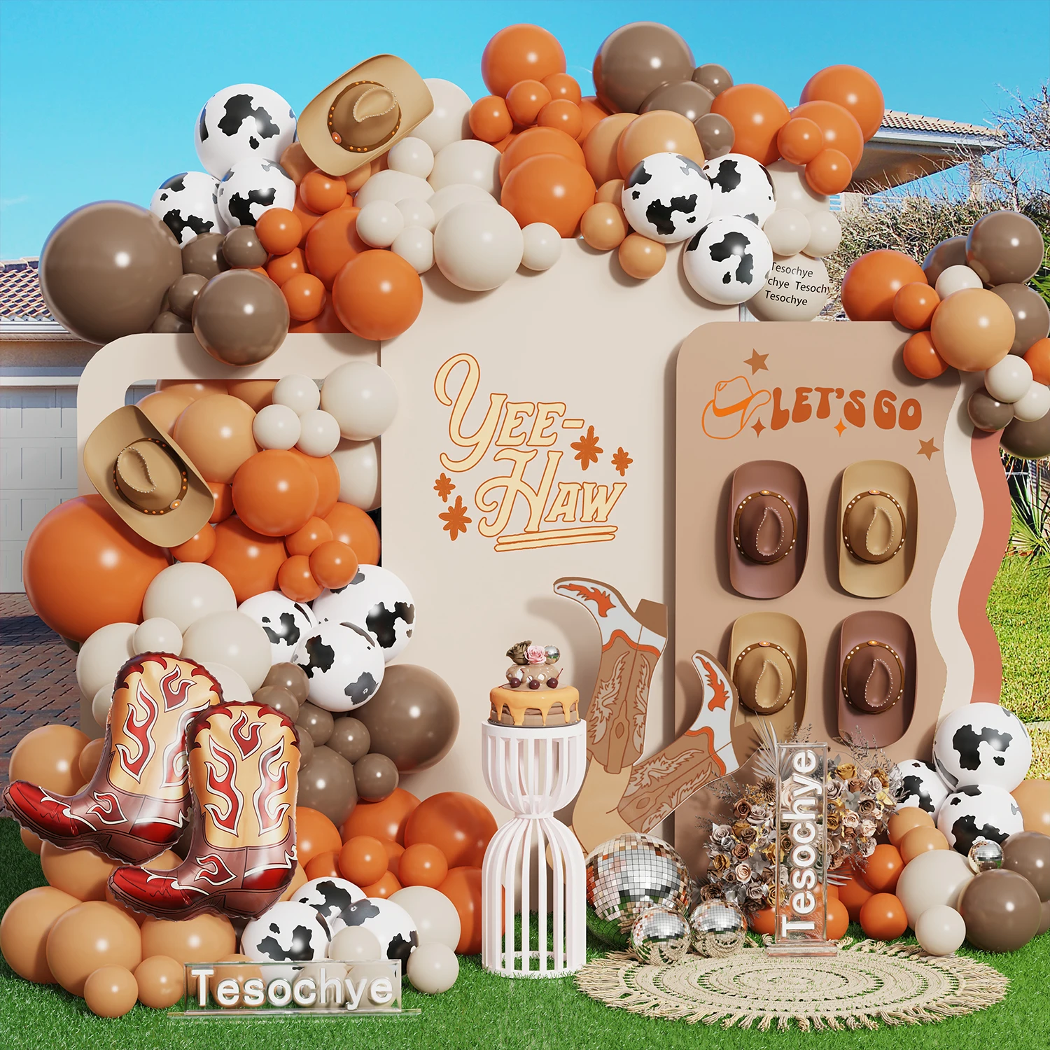 

152pcs Western Cowboy Balloon Arch Kit Brown White Sand Orange Nude Balloons for Retro Horse Rodeo Baby Shower Birthday Decor