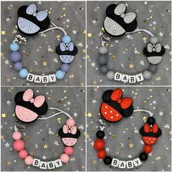 Handmade Free Personalized Name Silicone Beads Custom Name Pacifier Clips Safe Teether Chain Baby Teether Dummy Clip Holder Gift