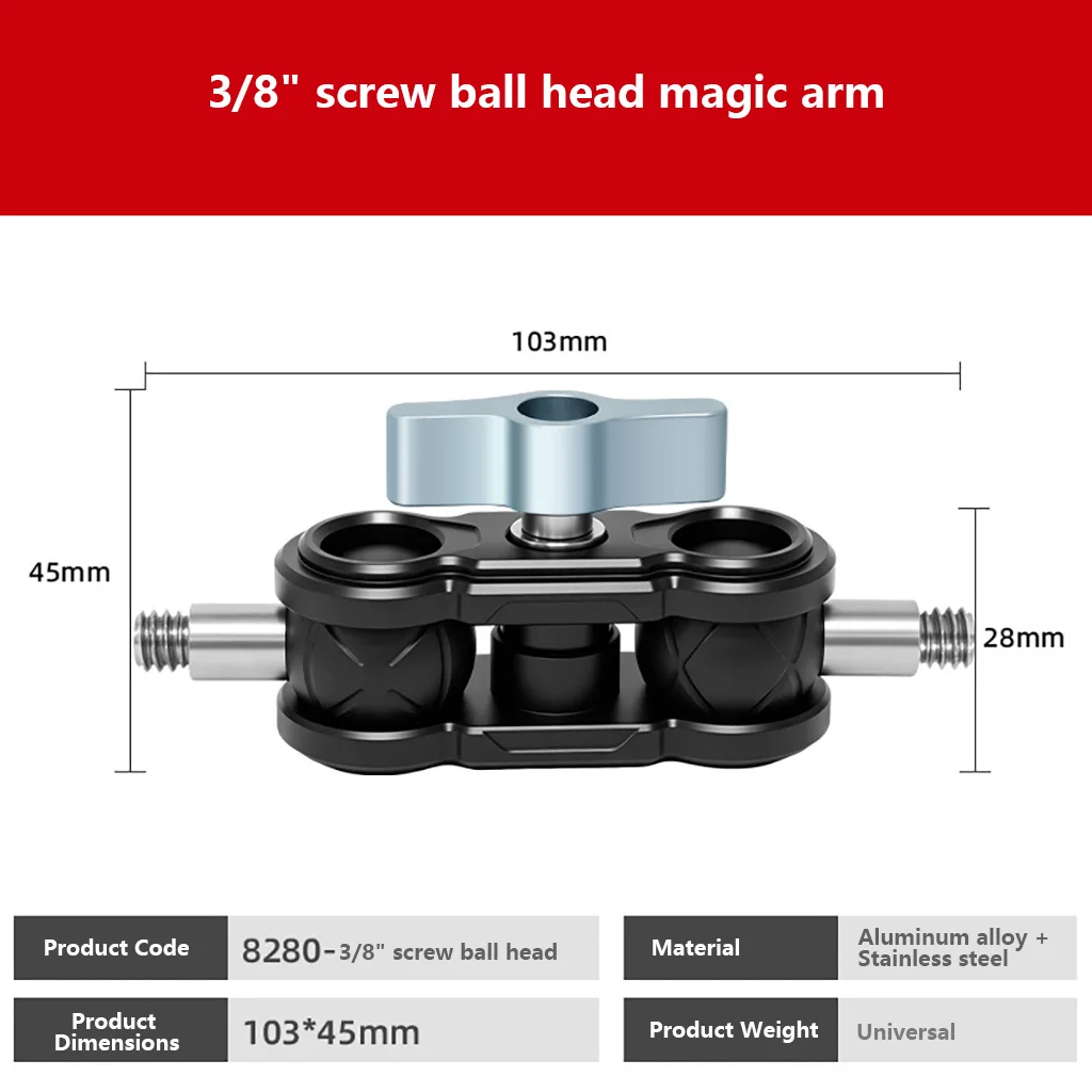 Magic Arm 92-103MM Dual 1/4" Schraube 360° ° Kugelkopf Verstellbarer Gelenkarm für Kamerakäfig Gimbal Stativ Monitor Mikrofon – Detail 12
