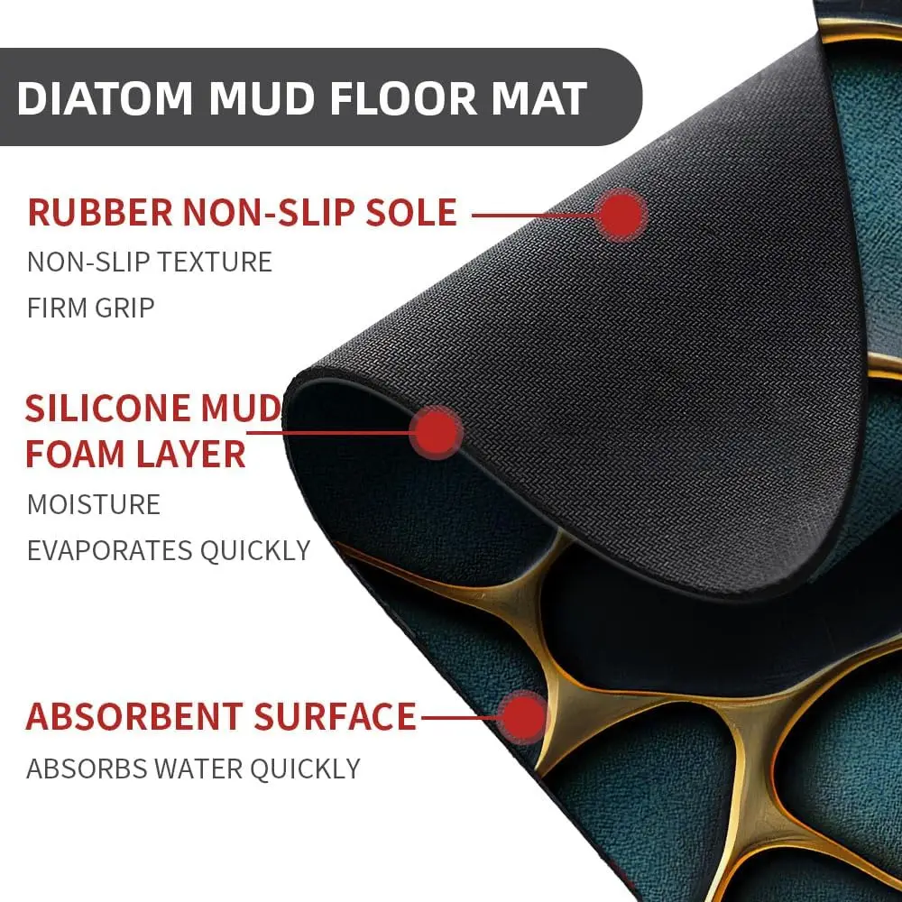 Luxury Modern Navy Blue Abstract Stone Pattern Floor Mat Rug Runner for Entrance Hallway Living Room Bathroom Contemporary Home