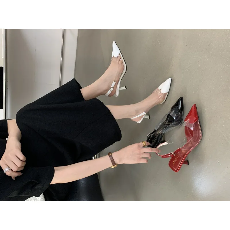 Fashion Womens Shoes 2024 High Heel Sandals Suit Female Beige Luxury Summer High-heeled Pointed Girls New Low Comfort Plastic St