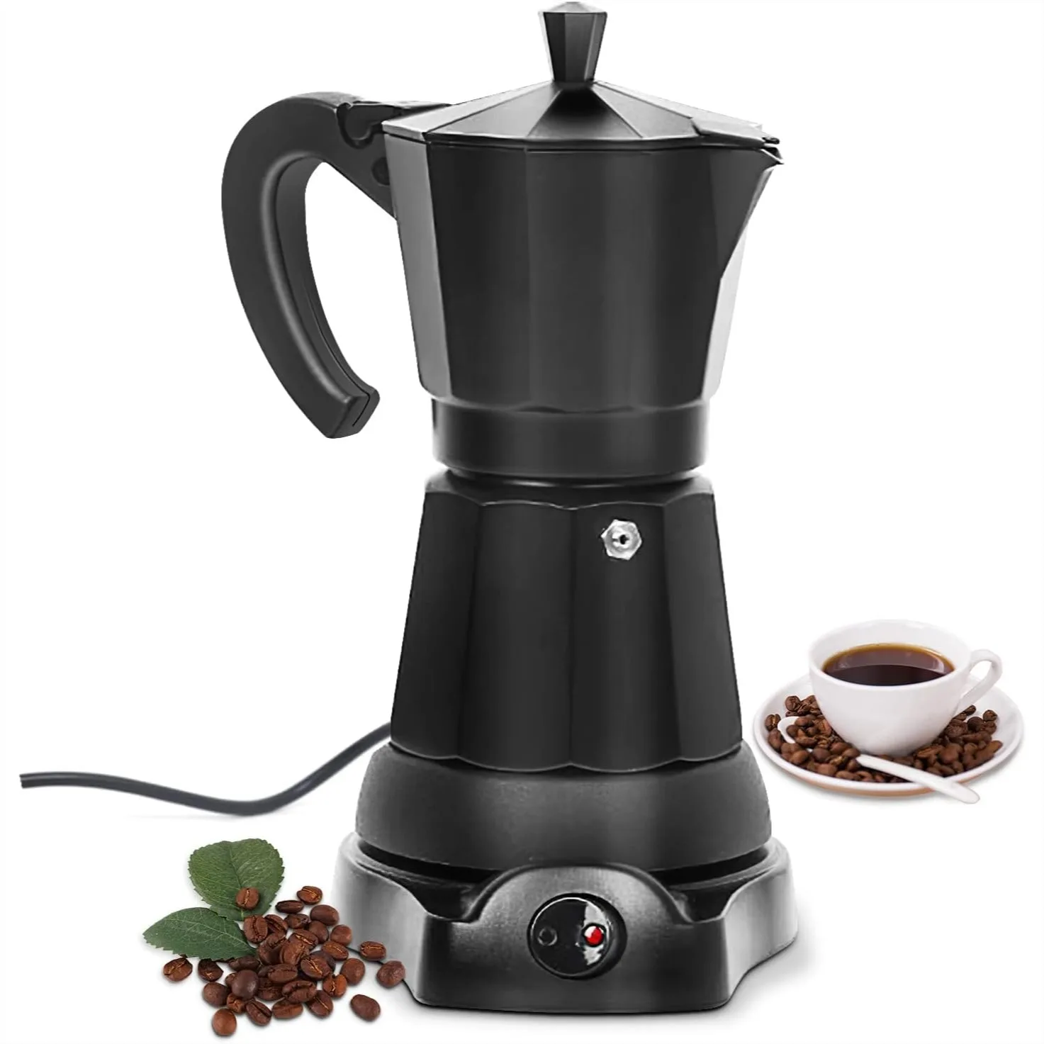 Pote moka elétrico 6 xícara, máquina de café expresso italiana máquina de café portátil de alumínio, rápido e conveniente para casa