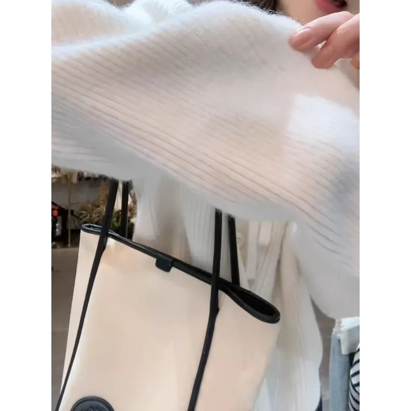 Polo Necklace Sweater Women Winter Loose Loose Knitted Top