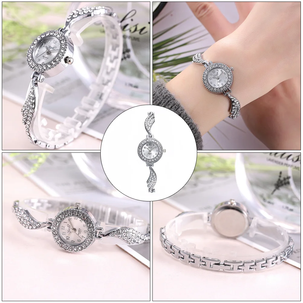 

1Pcs Wing Shape Rhinestone Woman Watch Silver Bangle Quartz Durable Alloy Watch for Daily Party Dating School Gift