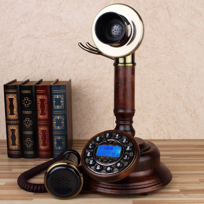 Wood Candlestick Retro Telephone Antique Phone Rotary / Button Dial,Caller ID,LCD Blue Backlit,Antique Landline Phone telefono