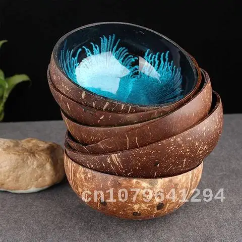 

Coconut Shell Bowl Trend Creative Vintage Fruit Salad Noodle Rice Bowls Art Decoration Tableware Kitchen Restaurant Dinnerware