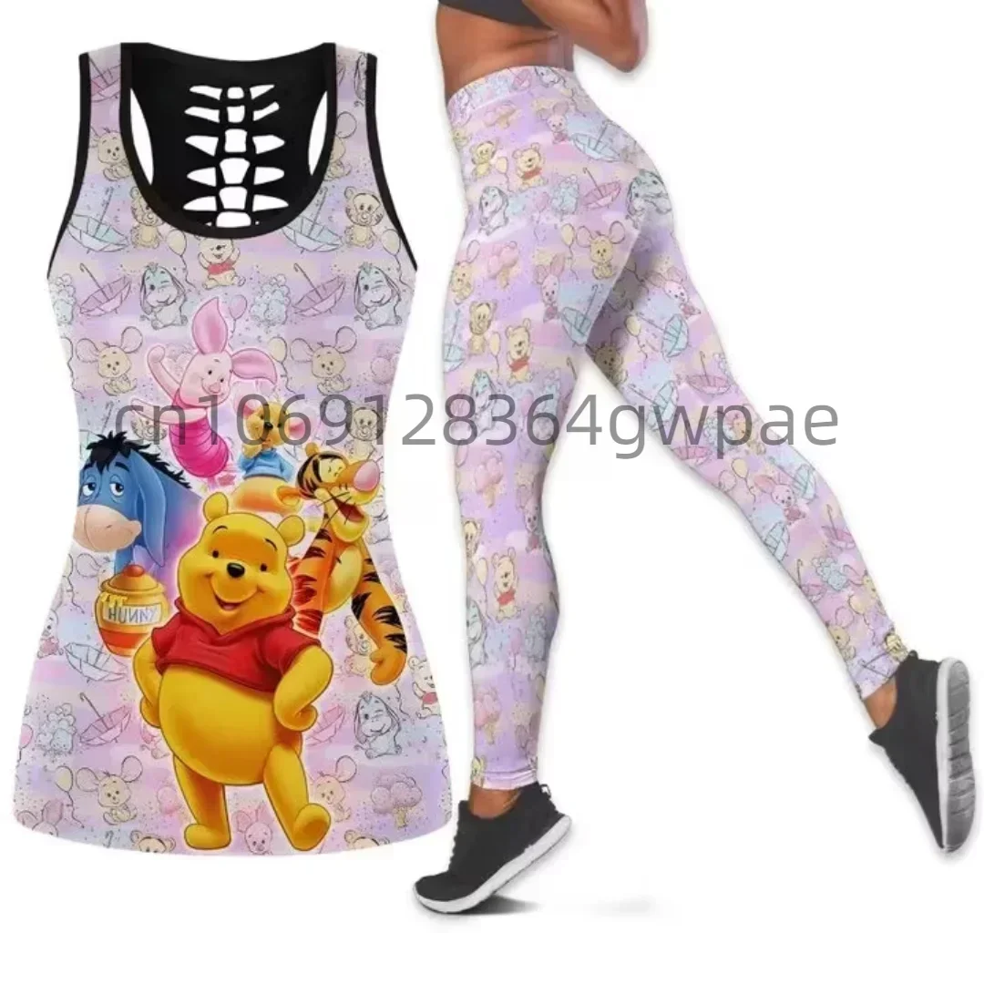 

Disney Winnie The Pooh Women's Cutout Tank Top Leggings Y2k Yoga Set Hollow Tank Top Leggings Set