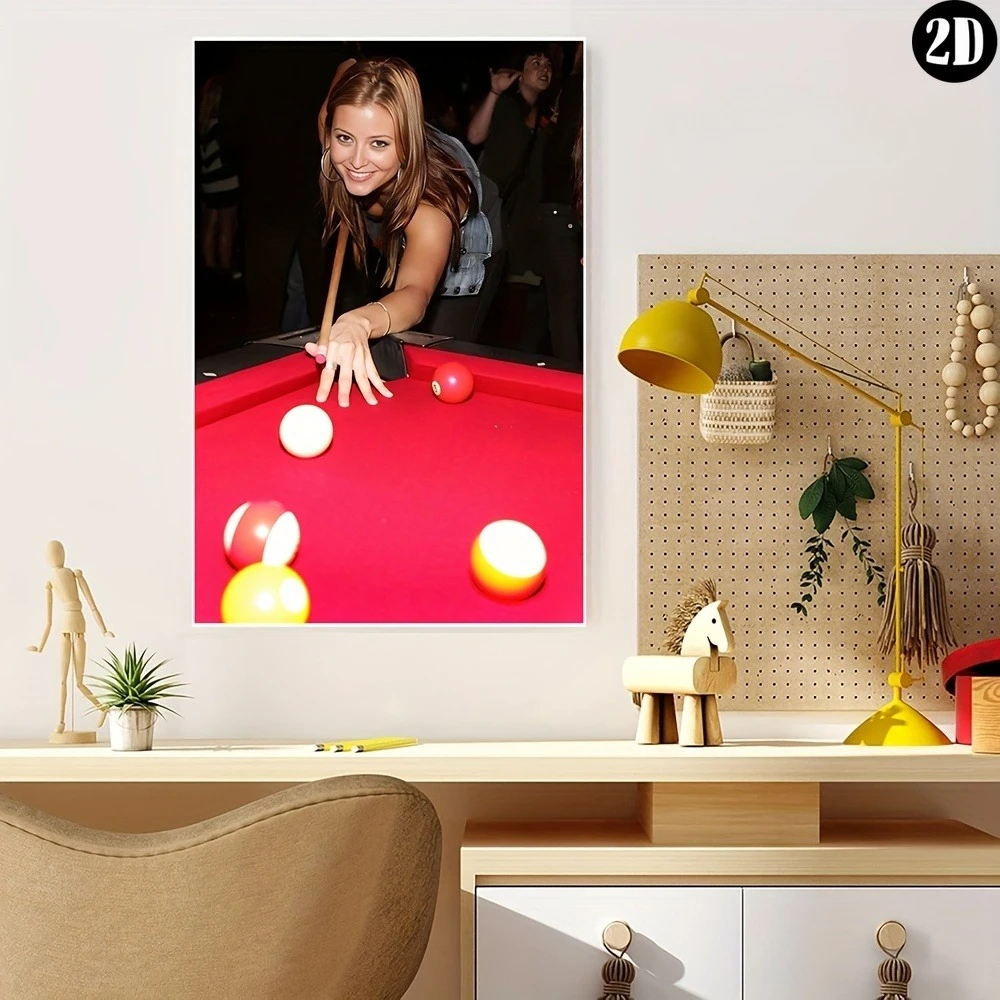 Women Pool Player Billiard Decor Fabric Print Classic Style Reusable Wall Art