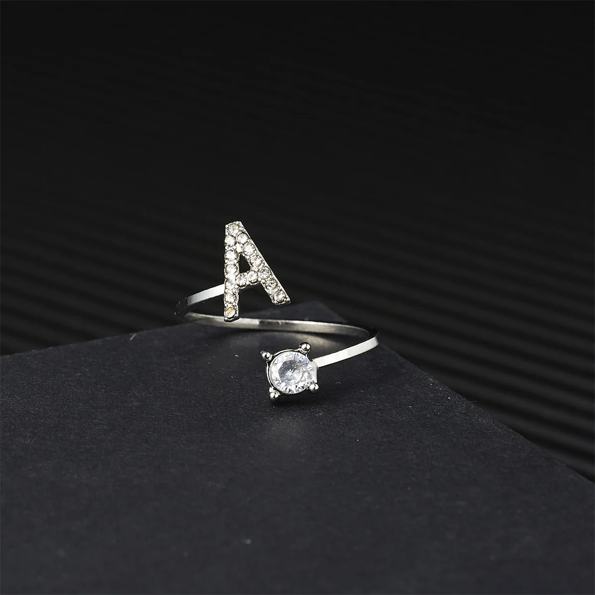 Silver Color Zircon Initial A-Z Letter Rings For Women 26 English Alphabet Adjustable Opening Ring Name Female Wedding Jewelry