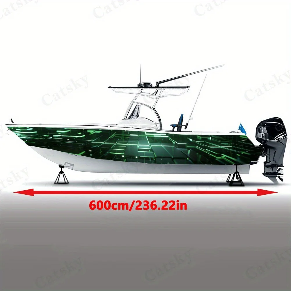 Green Cyber Matrix Technological Sense Boat Sticker Vinyl Ship Pontoon Deck Boat Fishing Decorative Pontoon Boats Decal