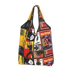 Bolso de compras personalizado Quentin Tarantino Movie Collage para mujer, bolsa de mano portátil, bolsas de compras de Pulp Fiction, Kill Bill