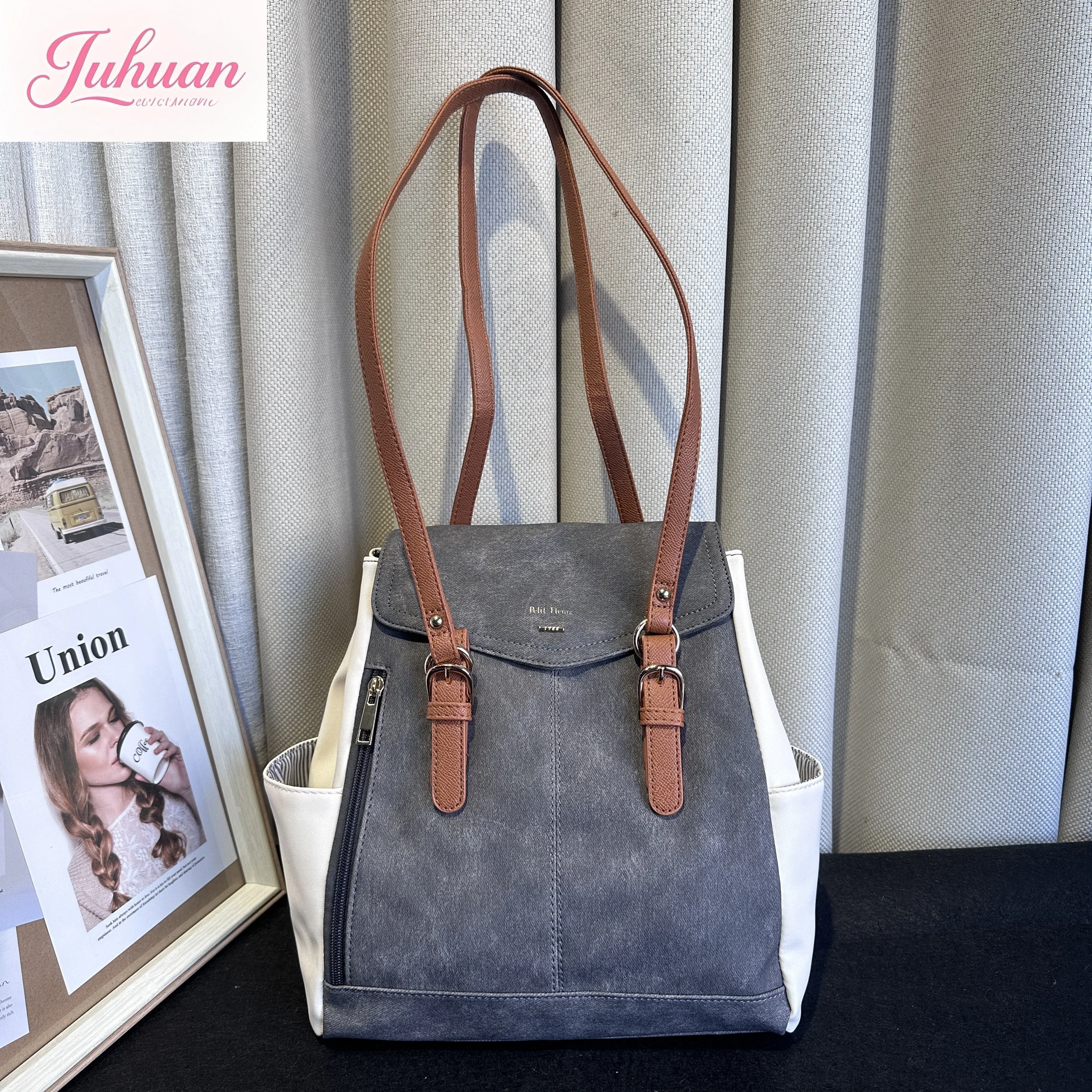 

New Japanese fashion casual versatile backpack women large capacity college style student schoolbag pu leather backpack female