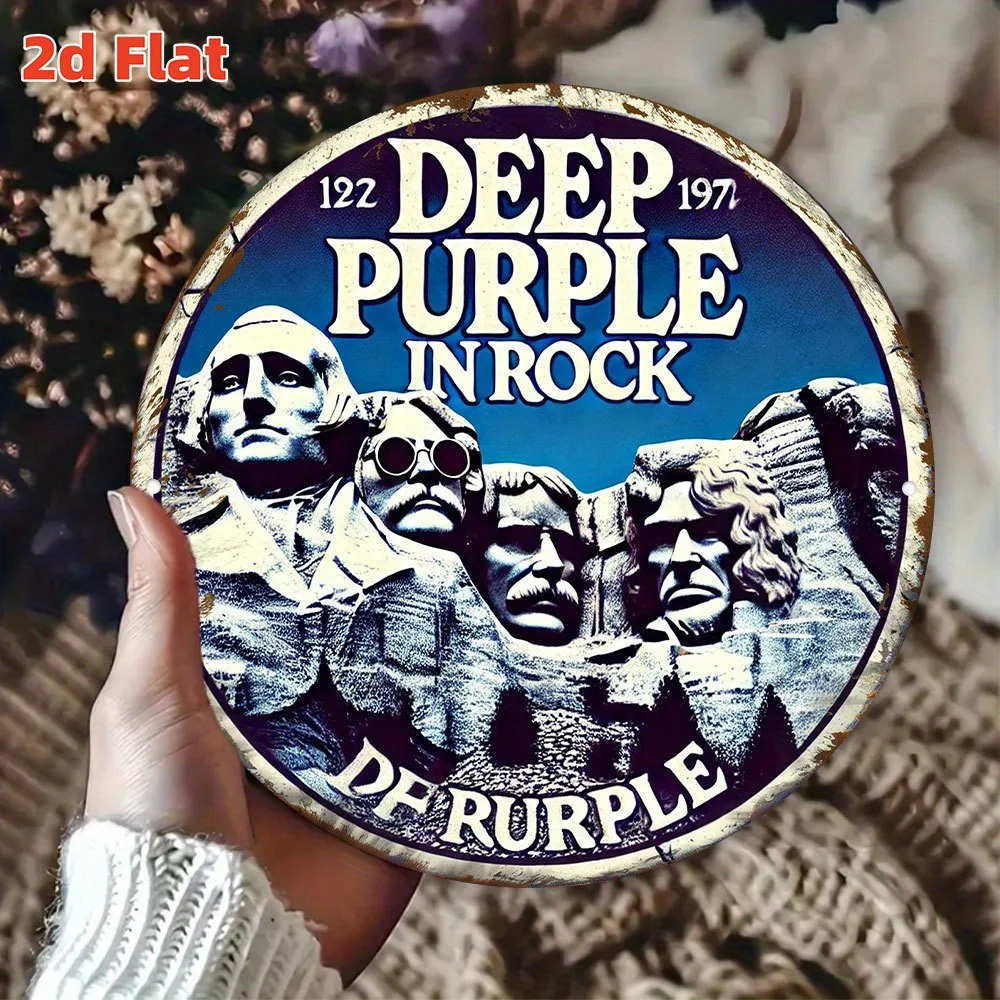 [لوحة فنية جدارية معدنية عتيقة "Deep Purple Rock" - ديكور ثقافة الصخور القديمة لعام 1972، لافتة قصدير ألومنيوم متينة للمنزل