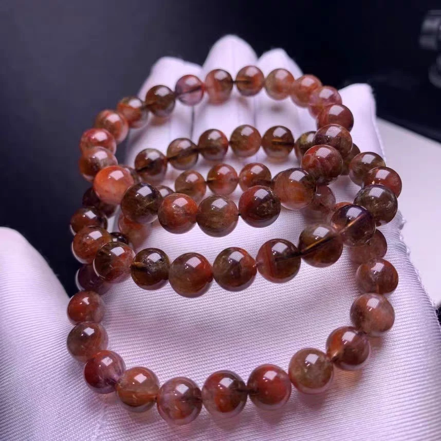 

Natural Red Auralite 23 Cacoxenite Eye Round Beads Bracelet 7-7.5mm Women Men Canada Stretch Rutilated Rarest Jewelry AAAAA