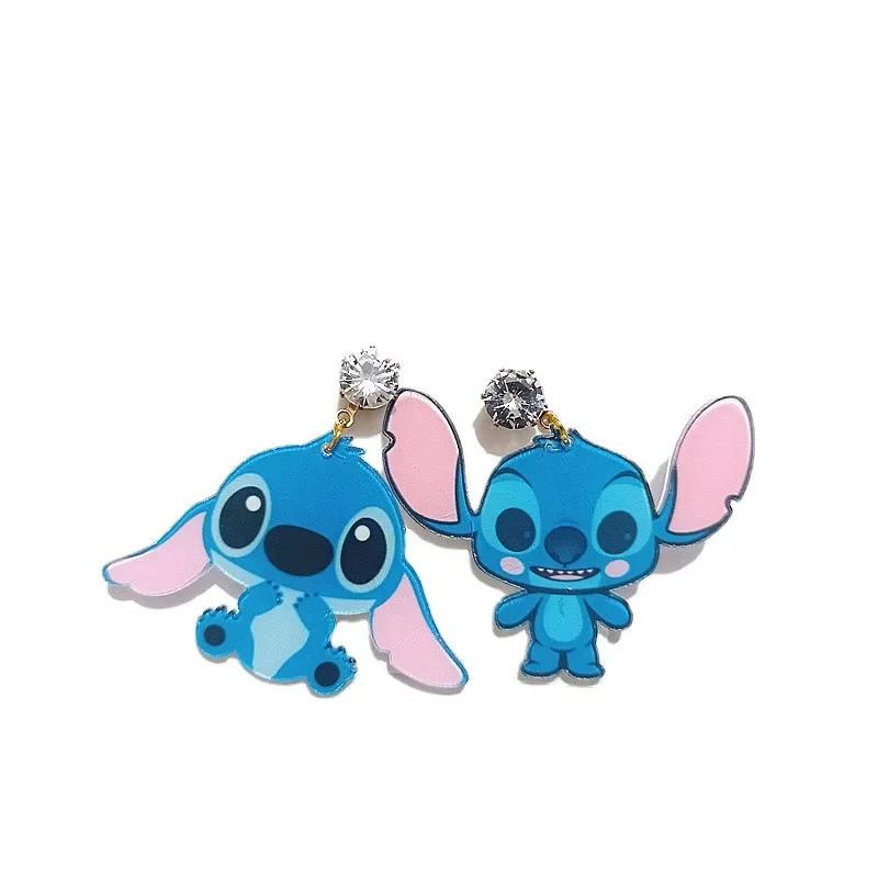 Disney Stitch Acrylic Pendant Earrings Kawaii Cartoon Anime 925 Silver Girl Jewelry Halloween Dress Up Accessories Friends Gifts