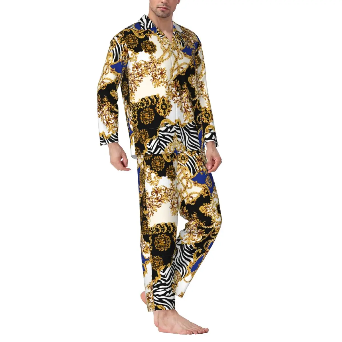 Trajes de casa para hombre Trajes de desplazamientos barrocos de manga larga para pijamas de otoño e invierno para hombre