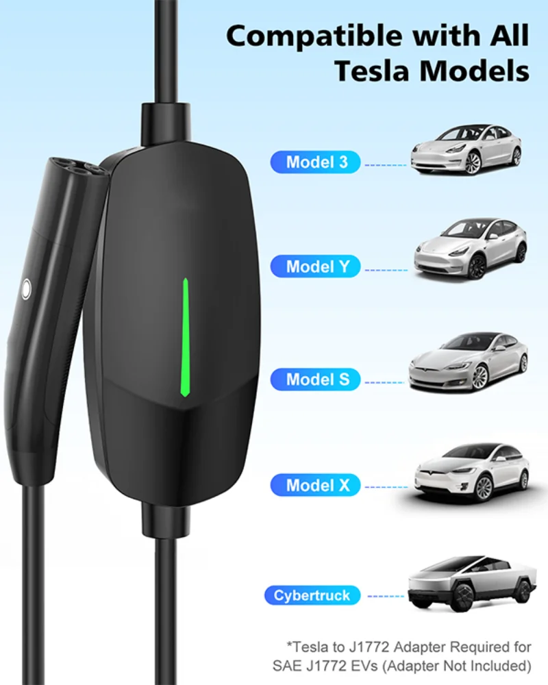 Portable EV Charger Home Electric Car NACS Port 16A IP66 USA 240V TPC Charger Charging Station for Tesla Model 3 S Y