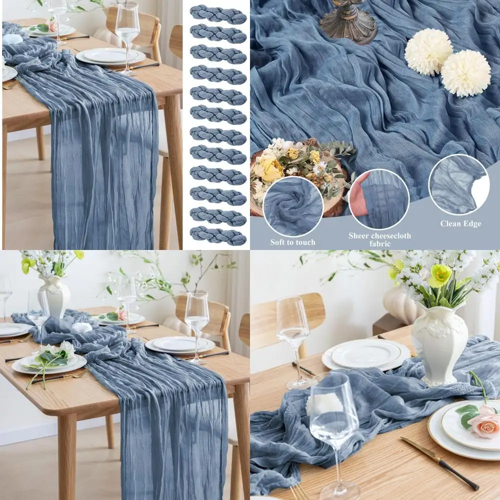 

Dusty Blue Cheesecloth Table Runners, 12 Pack, 120 Long, Boho Style, for Christmas, Weddings, Baby Showers, and Spring Celebrati