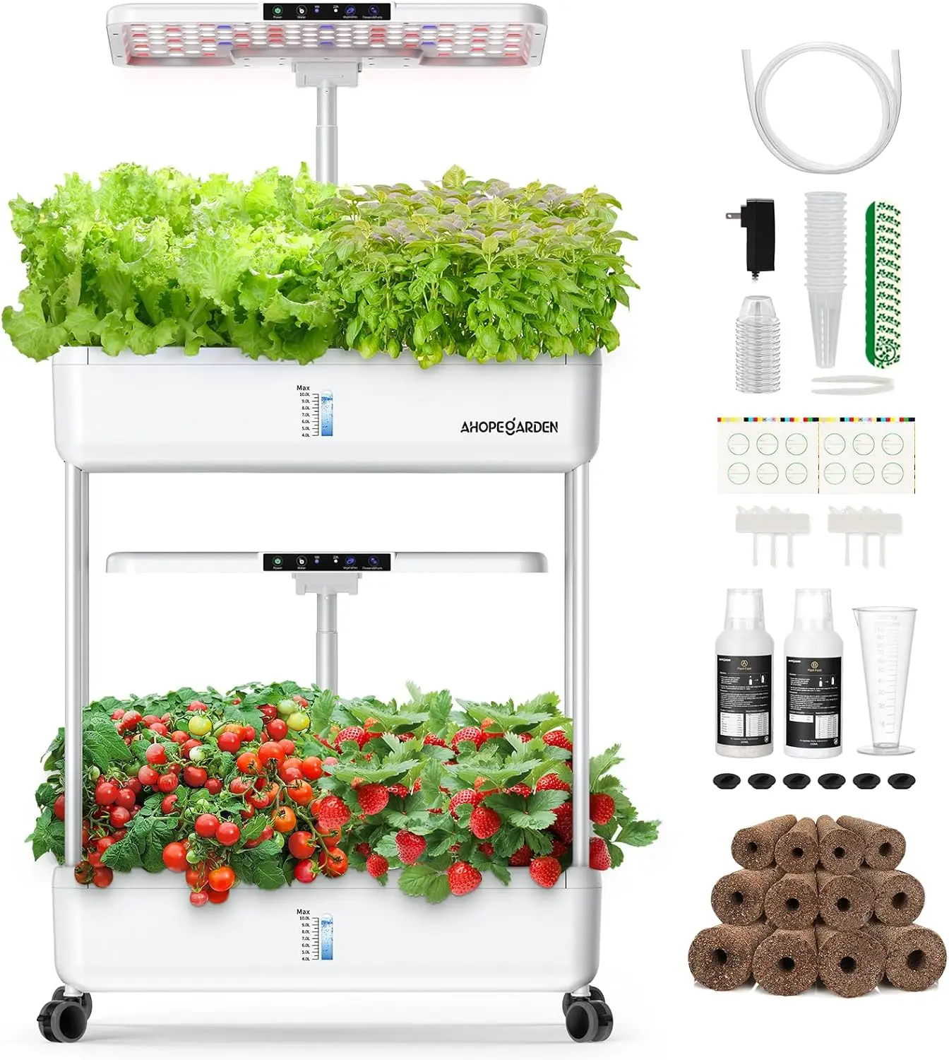 Hydroponics Growing System Indoor Garden, 44 Pods Plant Herb Garden Plant Germination Kit with LED Grow Light, 10L Double-Layer