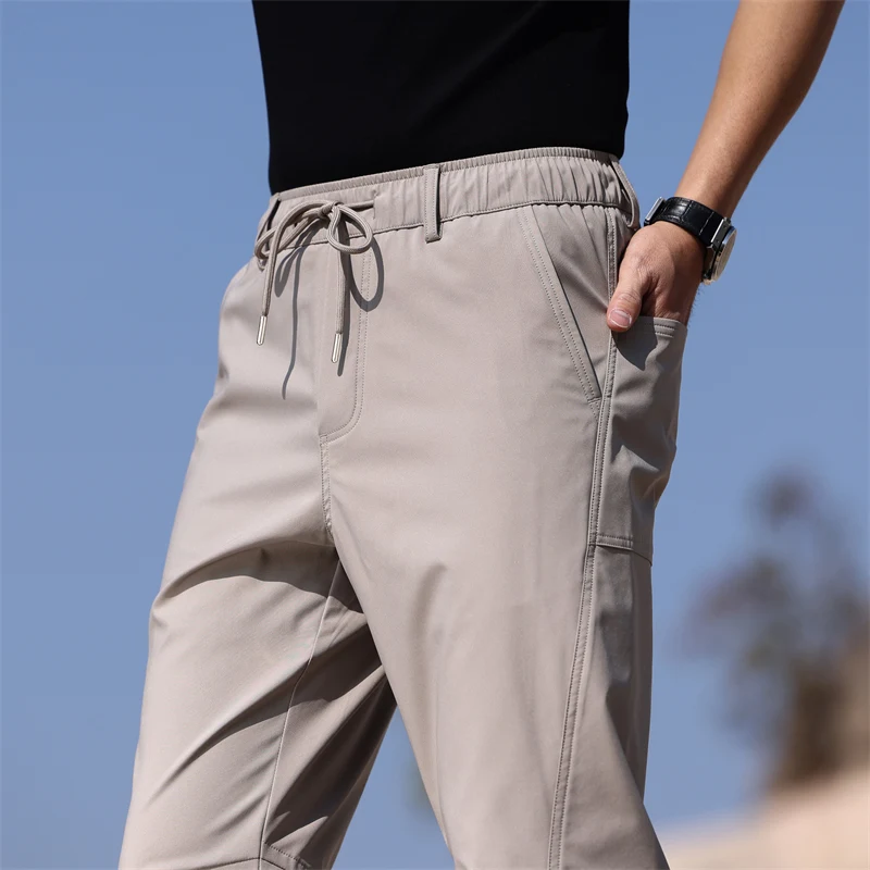 Spring Summer New Thin Fashionable Elastic Waist Versatile Loose Casual 9-Point Trousers Men'S Straight Leg Outdoor Hiking Pants