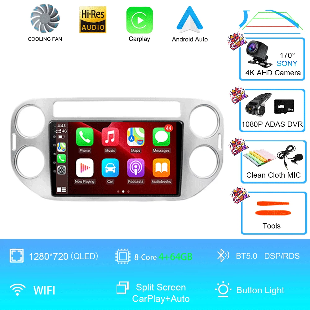 Android 16 voor Volkswagen VW Tiguan 5N 2007-16 VW Golf Plus 2004-13 9 inch CarPlay autoradio GPS navigatie head unit