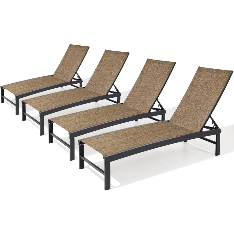 

Outdoor Lounge Chairs Set of 4, Patio Aluminum Chaise Lounge with Adjustable Backrest, Rustproof Pool Lounge Chairs