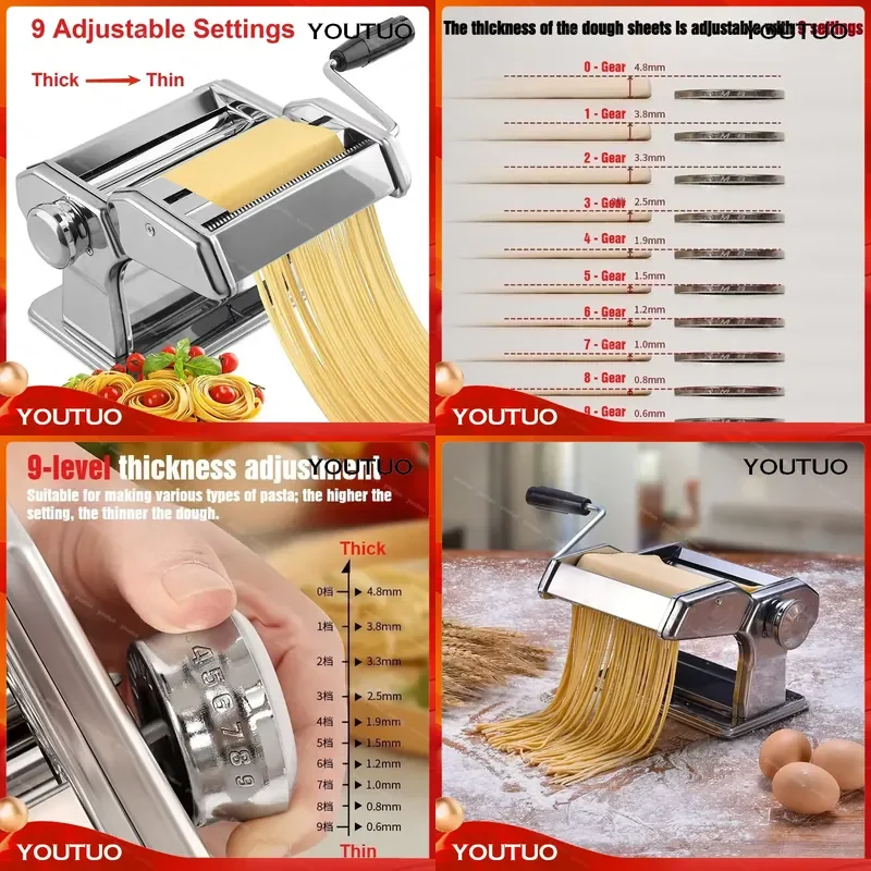 150 Classic Manual Pasta Maker Machine Chrome Steel Hand Crank Lasagna Fettuccine Tagliolini Kitchen Tools 9 Widths