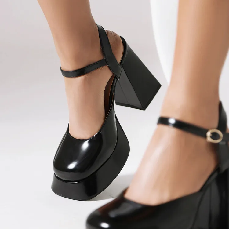 Big size Oversize Large size Square toes Thick Heel platform shoes Lady Mary Jane shoes simple and elegant Comfortable
