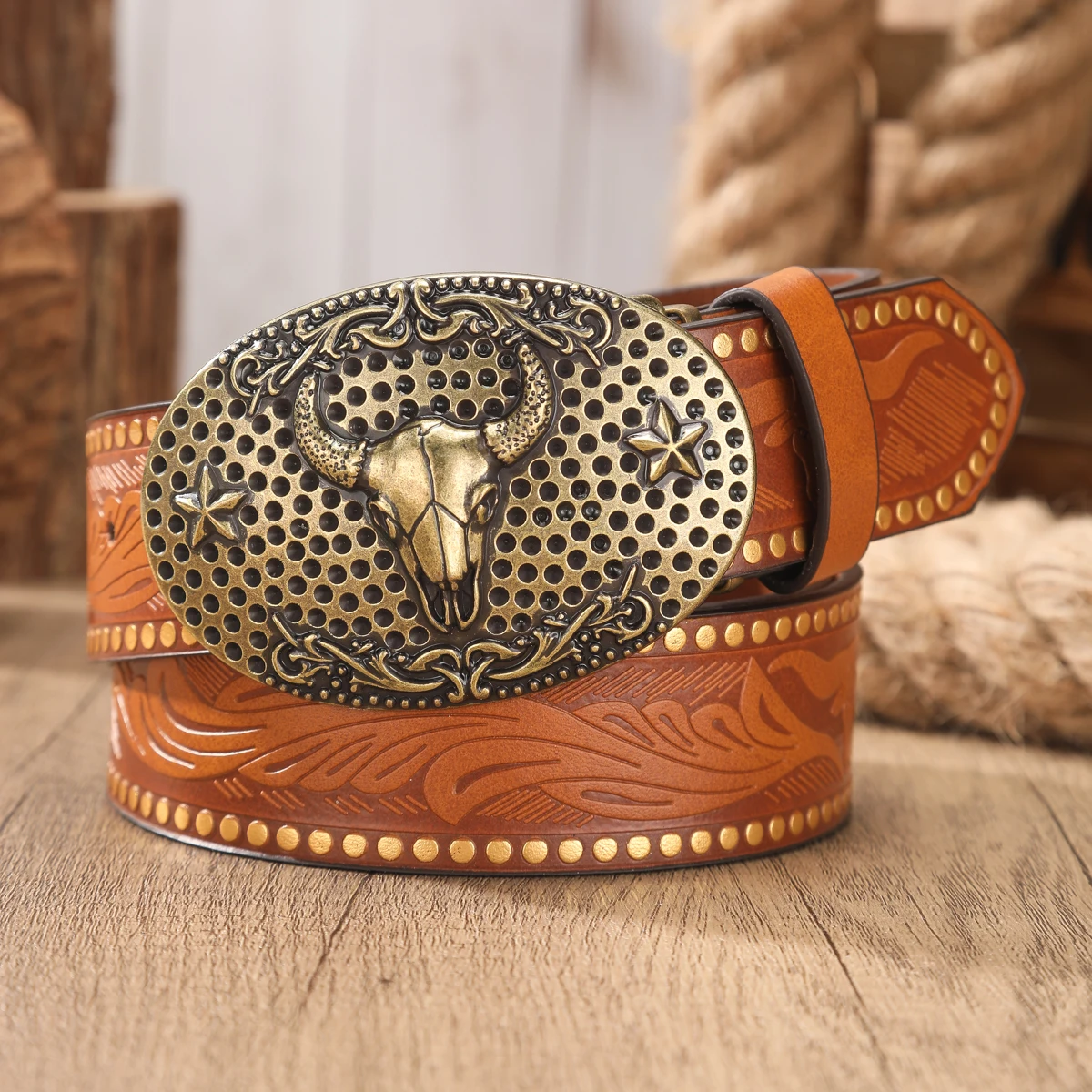 1pc Western Cowboy Style Belt - Suitable for Both Men and Women. Western Buckle PU Embossed Belt. Perfect for Pairing with Jeans