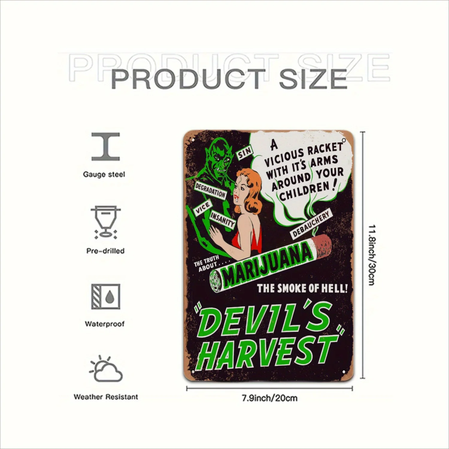 Sinal de metal de alumínio da colheita do diabo vintage – arte de parede à prova d'água para casa, garagem, café, bar, restaurante, 8 x 12 polegadas