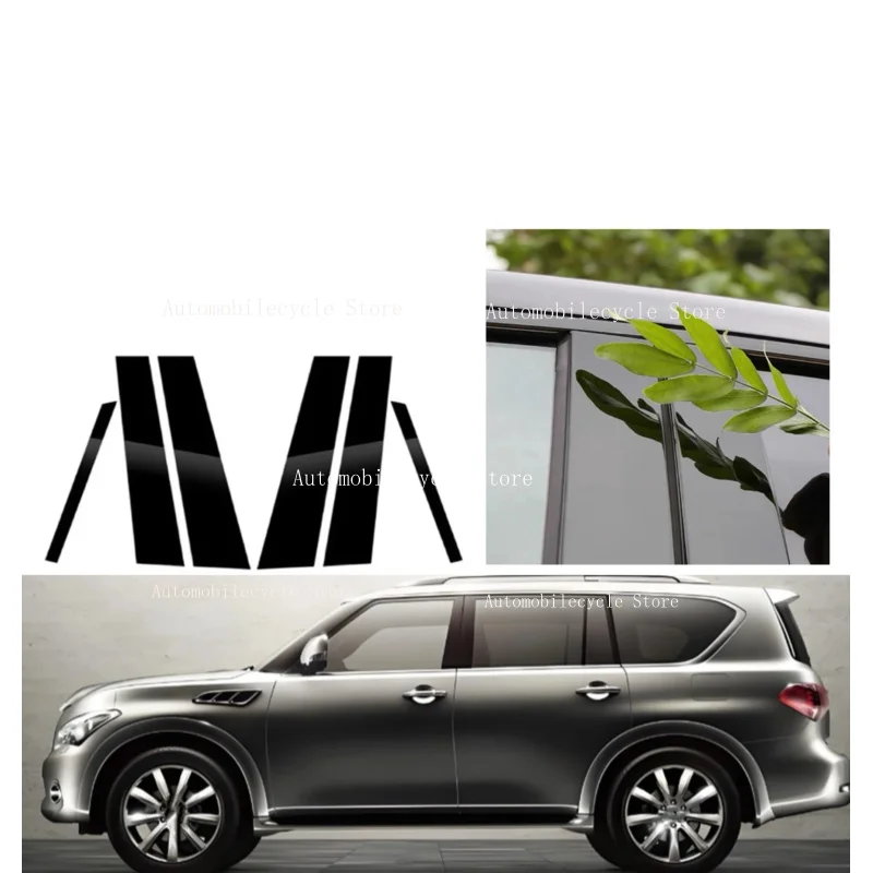 6PCS Glossy Black Pillar Posts Fit For Fit For Infiniti QX56 QX80 2004-2011 2012 2013 Window Moulding B C Center Sticker Cover